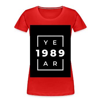 Design typographique année 1989 - T-shirt bio Premium Femme - rouge - Devant - Mia (176cm)