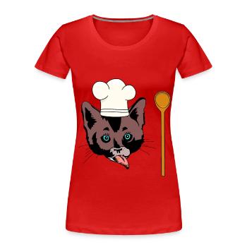 Chats Cuisine Gastronomique Cuillère de cuisson Plaisir Cuisine - T-shirt bio Premium Femme - rouge - Devant - Mia (176cm)