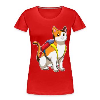Chat avec cartable - T-shirt bio Premium Femme - rouge - Devant - Mia (176cm)