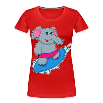 Elephant Surfing Surfboard Summer - Women's Premium Organic T-Shirt - red - Front - Mia (176cm)