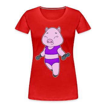 Schwein Bodybuilder Hantel Bodybuilding - Frauen Premium Bio T-Shirt - Rot - Vorne - Mia (176cm)