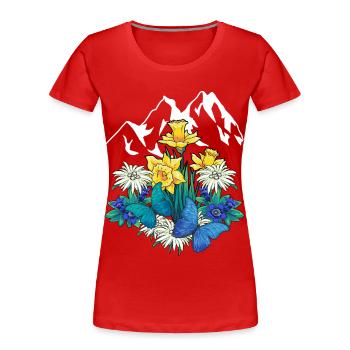 Austria Tyrol Spring Nature Alm Gentian Flowers - Women's Premium Organic T-Shirt - red - Front - Mia (176cm)