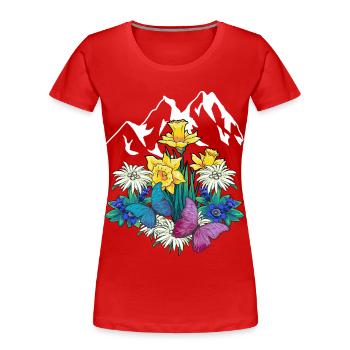 Austria Tyrol Spring Nature Nature Lovers Alm - Women's Premium Organic T-Shirt - red - Front - Mia (176cm)