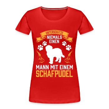 Mann mit Schafpudel altdeutscher Hütepudel - Frauen Premium Bio T-Shirt - Rot - Vorne - Mia (176cm)