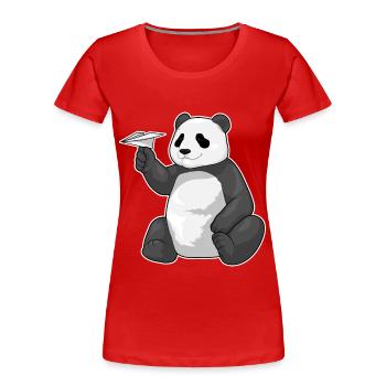 Panda Paper Plane - Women's Premium Organic T-Shirt - red - Front - Mia (176cm)