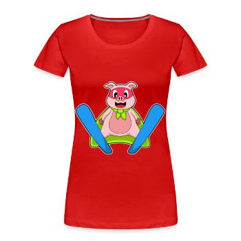 Pig Ski Jumper Ski - Women's Premium Organic T-Shirt - red - Front - Mia (176cm)
