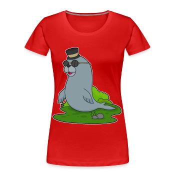 Seal Gentleman Top Hat - Women's Premium Organic T-Shirt - red - Front - Mia (176cm)