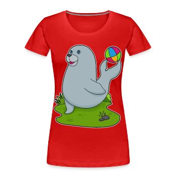 Seehund Schwimmen Wasserball Sommer - Frauen Premium Bio T-Shirt - Rot - Vorne - Mia (176cm)