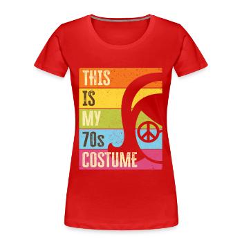 70er Jahre Siebziger 1970er Party Outfit Kostüm - Frauen Premium Bio T-Shirt - Rot - Vorne - Mia (176cm)