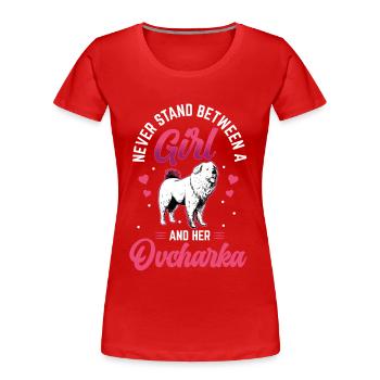 Girl and her Ovcharka Caucasian Ovcharka - Women's Premium Organic T-Shirt - red - Front - Mia (176cm)