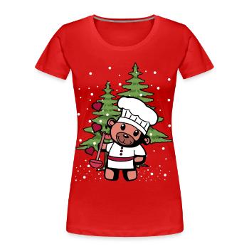 Chef amateur Teddy Kitchen Cadeau de Noël Chef - T-shirt bio Premium Femme - rouge - Devant - Mia (176cm)