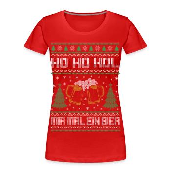 Ho Ho Ho hol mir mal ein Bier ugly Christmas - Frauen Premium Bio T-Shirt - Rot - Vorne - Mia (176cm)