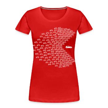 Bicycles eat cars, cyclists against SUVs - Women's Premium Organic T-Shirt - red - Front - Mia (176cm)