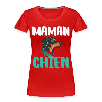 Maman Chien Portrait Énergique - T-shirt bio Premium Femme - rouge - Devant - Mia (176cm)