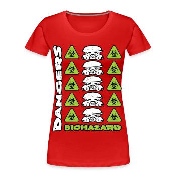 Gasmaske und Gefahren - Frauen Premium Bio T-Shirt - Rot - Vorne - Mia (176cm)