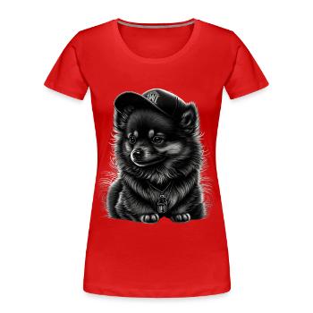 Spitz nain à casquette - T-shirt bio Premium Femme - rouge - Devant - Mia (176cm)