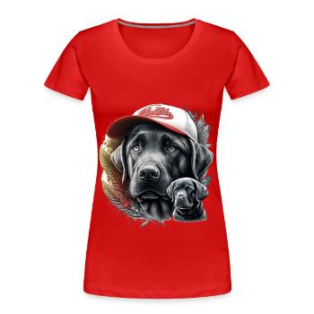 Chien portrait casquette et plumes - T-shirt bio Premium Femme - rouge - Devant - Mia (176cm)