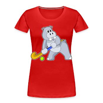 Hippopotamus Hockey sur gazon Stick - T-shirt bio Premium Femme - rouge - Devant - Mia (176cm)