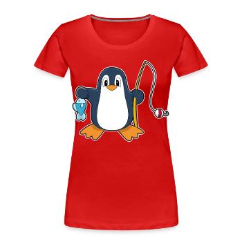 Pinguin Angler Fisch Angeln - Frauen Premium Bio T-Shirt - Rot - Vorne - Mia (176cm)