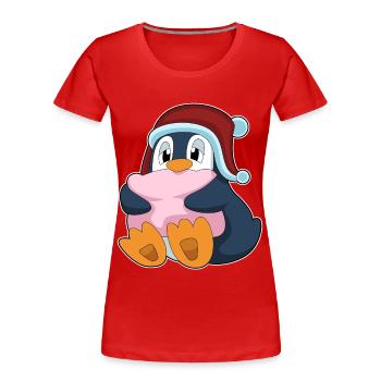 Pinguin Schlafen Kissen - Frauen Premium Bio T-Shirt - Rot - Vorne - Mia (176cm)