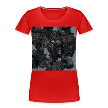 Feuilles monochromes sur fond bleu - T-shirt bio Premium Femme - rouge - Devant - Mia (176cm)