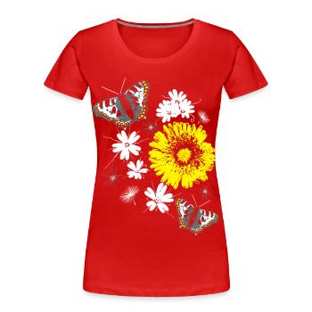 Flowers Chrysanthemums Butterflies Summer - Women's Premium Organic T-Shirt - red - Front - Mia (176cm)
