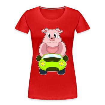 Pig Car - Women's Premium Organic T-Shirt - red - Front - Mia (176cm)