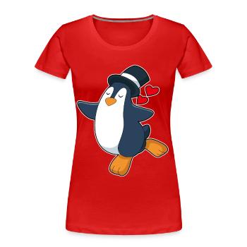 Pinguin Bräutigam Zylinder Hochzeit - Frauen Premium Bio T-Shirt - Rot - Vorne - Mia (176cm)