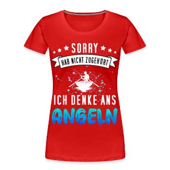 Lustiges Angler Design - Funny Fischer Motiv - Frauen Premium Bio T-Shirt - Rot - Vorne - Mia (176cm)