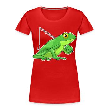 Canne à pêche Pêcheur Pêcheur Grenouille Canne à pêche - T-shirt bio Premium Femme - rouge - Devant - Mia (176cm)