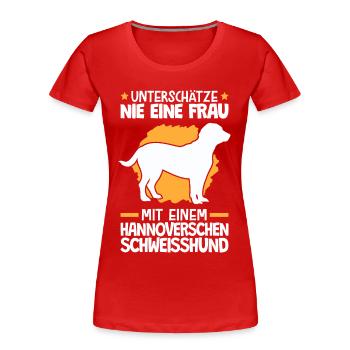 Mann mit einem Hannoverscher Schweißhund - Frauen Premium Bio T-Shirt - Rot - Vorne - Mia (176cm)