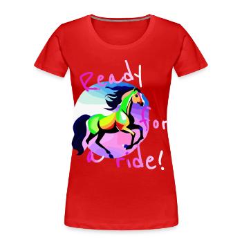 Colorful Girl Riding Motif Horse Gallop - Women's Premium Organic T-Shirt - red - Front - Mia (176cm)