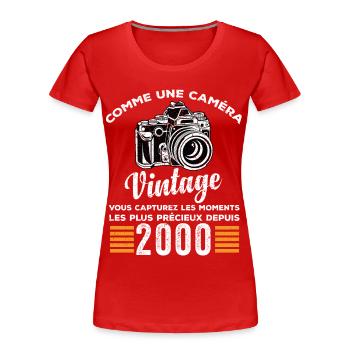 Caméra vintage 2000 cadeau anniversaire humour - T-shirt bio Premium Femme - rouge - Devant - Mia (176cm)