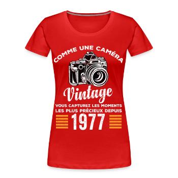 Caméra vintage 1977 cadeau anniversaire humour - T-shirt bio Premium Femme - rouge - Devant - Mia (176cm)