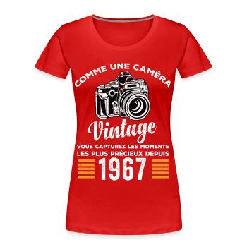 Caméra vintage 1967 cadeau anniversaire humour - T-shirt bio Premium Femme - rouge - Devant - Mia (176cm)