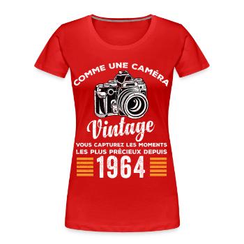 Caméra vintage 1964 cadeau anniversaire humour - T-shirt bio Premium Femme - rouge - Devant - Mia (176cm)