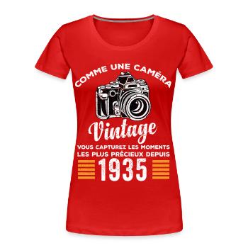 Caméra vintage 1935 cadeau anniversaire humour - T-shirt bio Premium Femme - rouge - Devant - Mia (176cm)