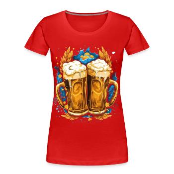 Beer, Beer mug with head of foam, Golden beer mugs - Women's Premium Organic T-Shirt - red - Front - Mia (176cm)