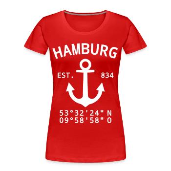 Hamburg Hafen - Frauen Premium Bio T-Shirt - Rot - Vorne - Mia (176cm)
