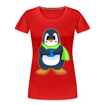 Pinguin Kaffee Tasse - Frauen Premium Bio T-Shirt - Rot - Vorne - Mia (176cm)