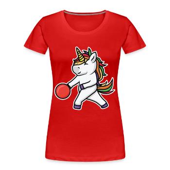 Kinder Bowling Einhorn - Frauen Premium Bio T-Shirt - Rot - Vorne - Mia (176cm)