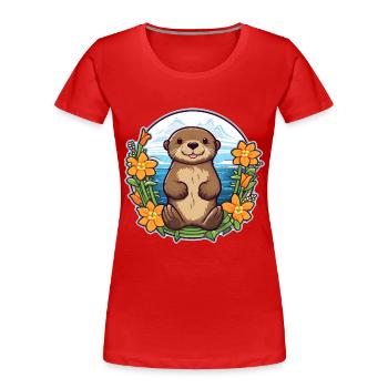 Niedliches Otter-Design | Sommerstimmung | Blumen - Frauen Premium Bio T-Shirt - Rot - Vorne - Mia (176cm)