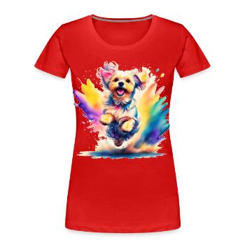 Chiot Maltais sautant - T-shirt bio Premium Femme - rouge - Devant - Mia (176cm)