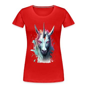 Evil Unicorn Head Unicorn Lover Gift - Women's Premium Organic T-Shirt - red - Front - Mia (176cm)