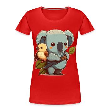 Koala und kleiner Vogel bereit für ein Abenteuer - Frauen Premium Bio T-Shirt - Rot - Vorne - Mia (176cm)