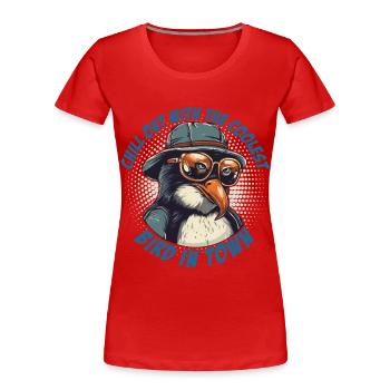 Chilliger Pinguin mit Sonnenbrille und Hut - Frauen Premium Bio T-Shirt - Rot - Vorne - Mia (176cm)
