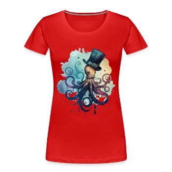 Octopus porte un grand chapeau haut de forme - T-shirt bio Premium Femme - rouge - Devant - Mia (176cm)