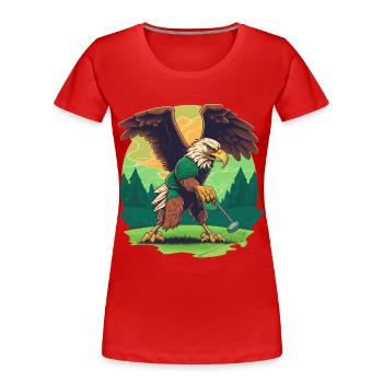 Golf-playing eagle - Women's Premium Organic T-Shirt - red - Front - Mia (176cm)