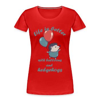 Kleiner Igel mit Luftballons und Schriftzug - Frauen Premium Bio T-Shirt - Rot - Vorne - Mia (176cm)