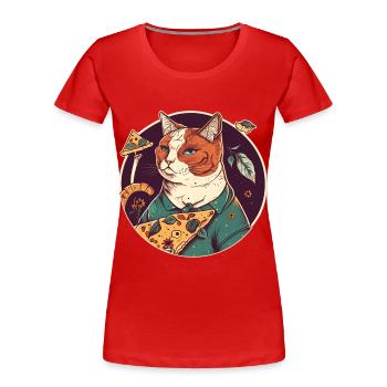 cat with slices of pizza - Women's Premium Organic T-Shirt - red - Front - Mia (176cm)